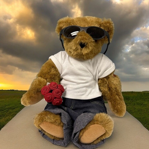 Vermont Teddy Bear Cool Guy Bear w/ Sunglasses, Jeans & LOVE TATTOO valentine's - Picture 1 of 9